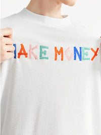 "Make Money" Embroidered T-Shirt in White Color 4