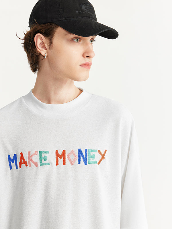 "Make Money" Embroidered T-Shirt in White Color 6