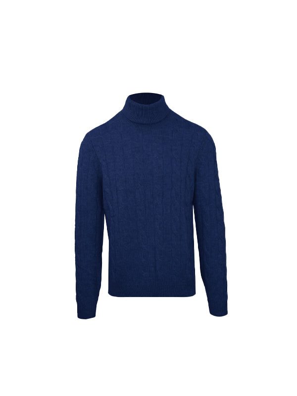 Malo Blue Wool Cashmere Turtleneck Sweater