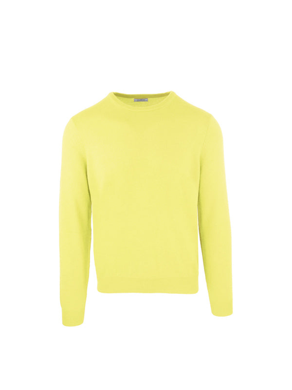 Malo Yellow Wool Cashmere Crewneck Pullover Sweater
