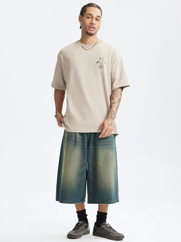 "Nature" Bonsai Plant Crack Print T-Shirt in Khaki Color 5