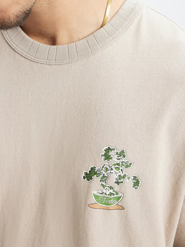 "Nature" Bonsai Plant Crack Print T-Shirt in Khaki Color  8