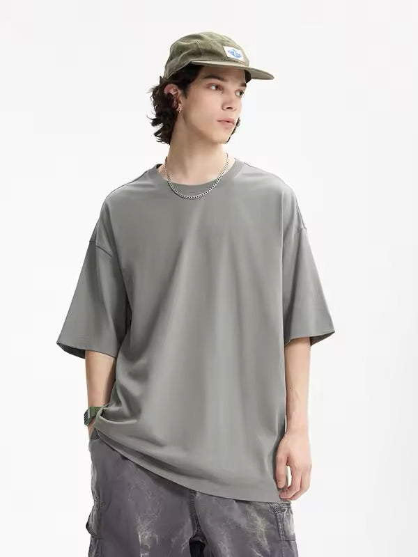 Oversized Drop Shoulder Short Sleeve T-Shirt in Grey Color 2