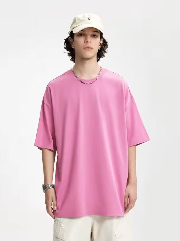 Oversized Drop Shoulder Short Sleeve T-Shirt in Pink Color 2