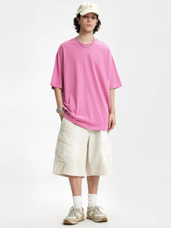 Oversized Drop Shoulder Short Sleeve T-Shirt in Pink Color 3