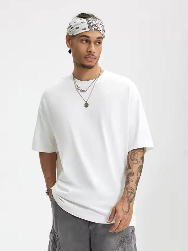 Oversized Drop Shoulder Short Sleeve T-Shirt in White Color 2