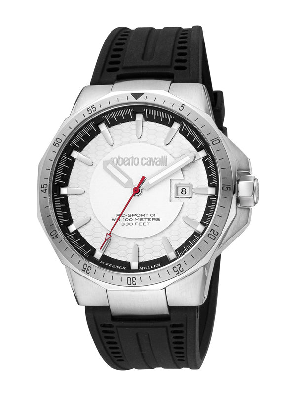 Roberto Cavalli By Franck Muller Classic Silver/Rubber 44mm Watch