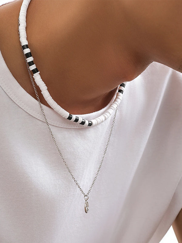 Set of 2 Layered Necklaces with Peace Symbol in Silver Color 4