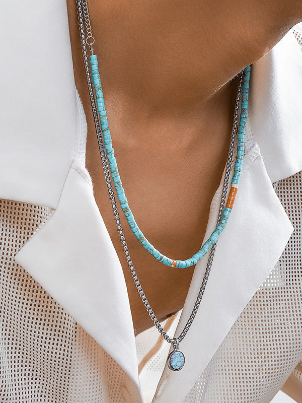 Set of 2 Stone Beads & Pendant Necklaces 4