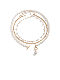 Set of 3 Beads & Chain Necklaces in Gold Color
