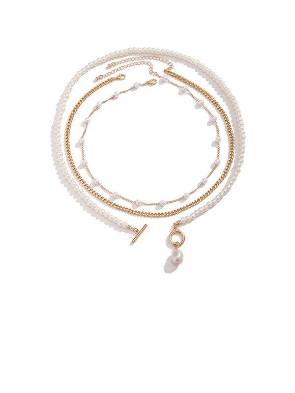 Set of 3 Beads & Chain Necklaces in Gold Color