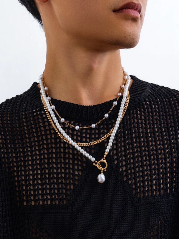 Set of 3 Beads & Chain Necklaces in Gold Color 2