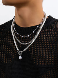 Set of 3 Beads & Chain Necklaces in Silver Color 2