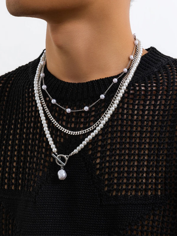 Set of 3 Beads & Chain Necklaces in Silver Color 2