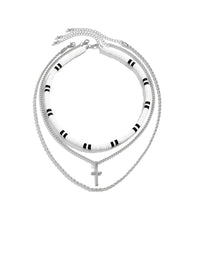 Set of 3 Layered Necklaces with Cross in Silver Color