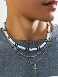 Set of 3 Layered Necklaces with Cross in Silver Color 2