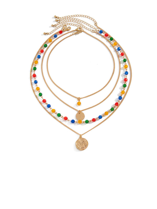 Set of 4 Colorful Beads & Gold Color Necklaces
