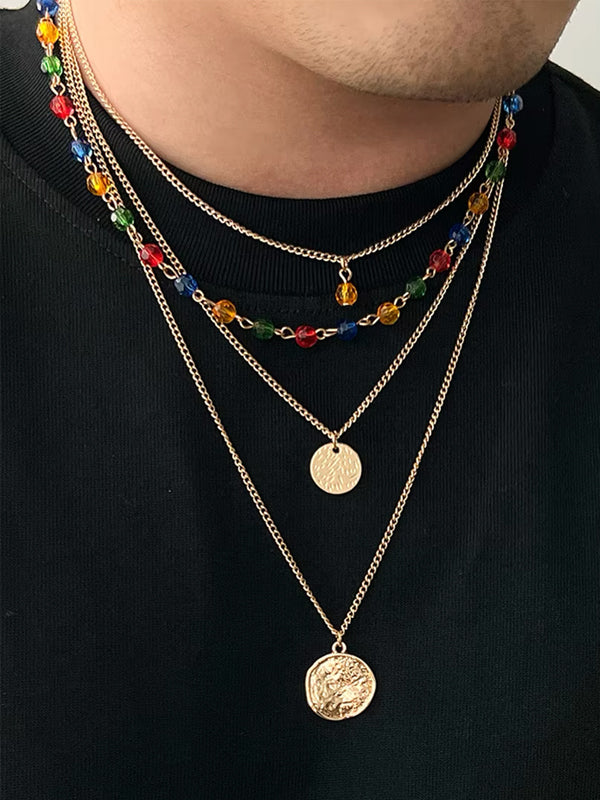Set of 4 Colorful Beads & Gold Color Necklaces 2