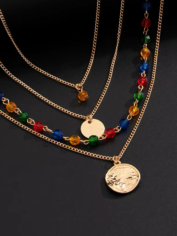 Set of 4 Colorful Beads & Gold Color Necklaces 3