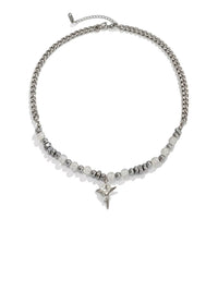 Silver Chain Necklace with Beads & Star Cross Pendant
