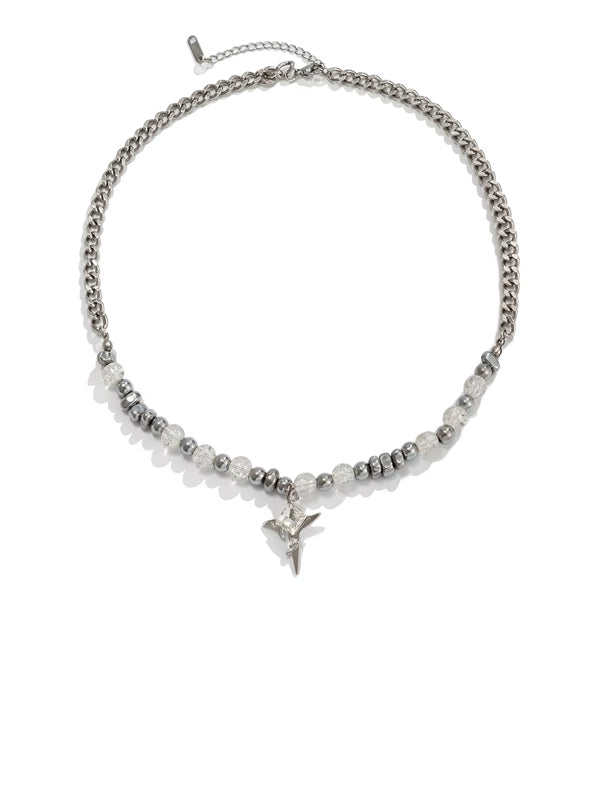 Silver Chain Necklace with Beads & Star Cross Pendant