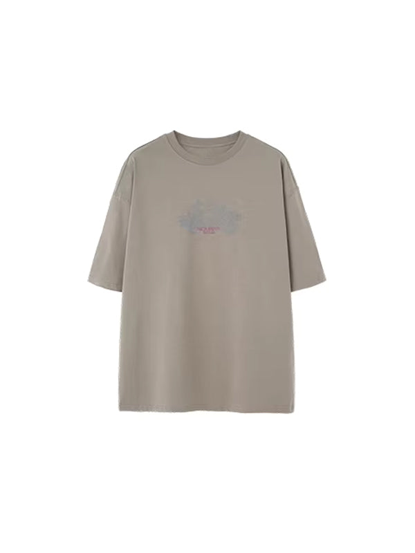 "Take The Road Less Traveled" Foam Print T-Shirt in Grey Color
