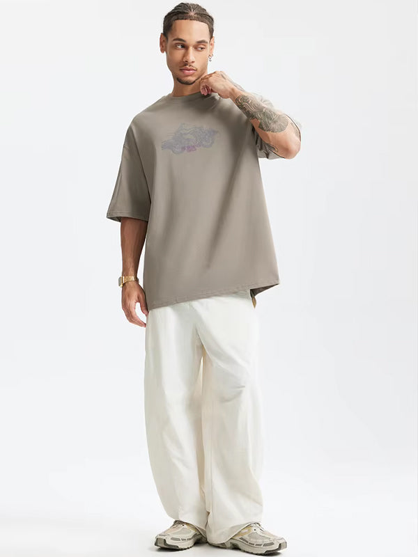 "Take The Road Less Traveled" Foam Print T-Shirt in Grey Color 5