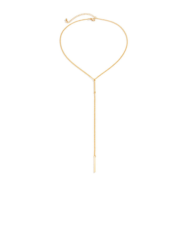Tassel Chain with Rectangle Pendant Necklace in Gold Color