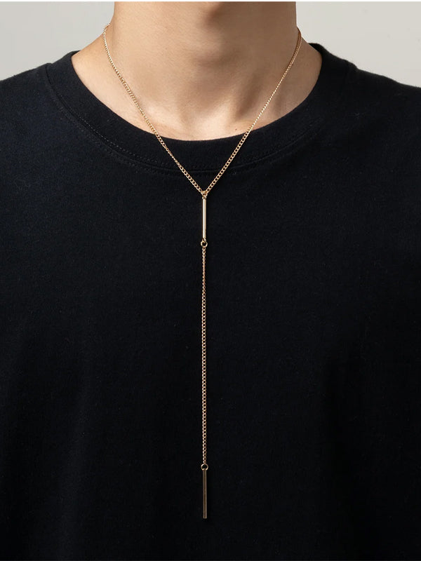 Tassel Chain with Rectangle Pendant Necklace in Gold Color 3