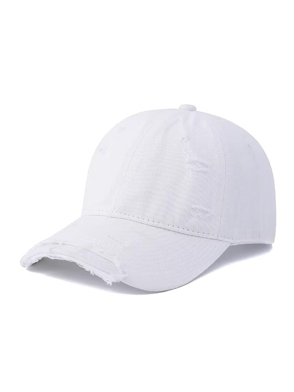 White Distressed Washed Baseball Cap