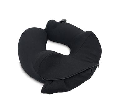 Travelmall Inflatable Neck Pillow With Patented Pump and Foldable Hood in Black Color