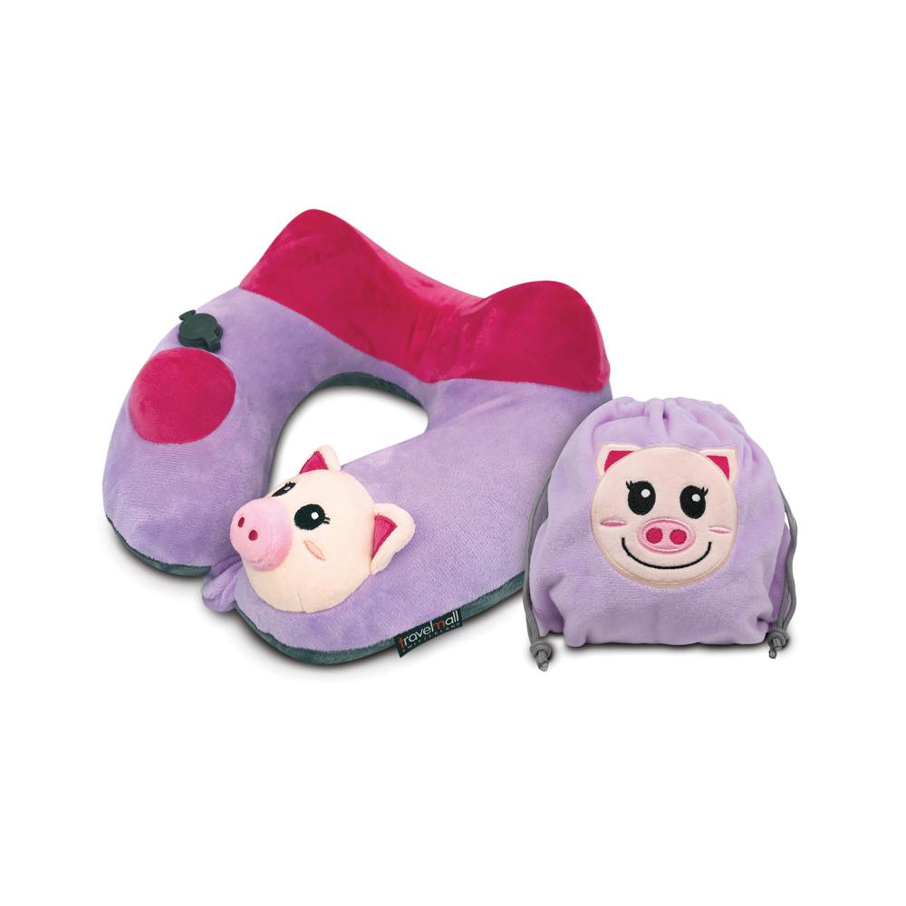 Travelmall Kid's Inflatable Neck Pillow With Patented 3D Pump, Piglet Edition