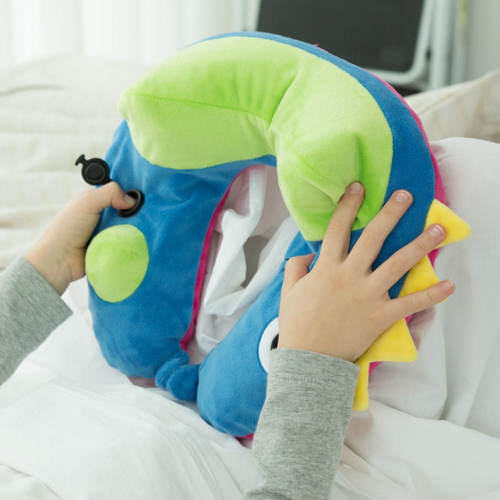Travelmall Kid's Inflatable Neck Pillow With Patented 3D Pump, Dinosaur Edition