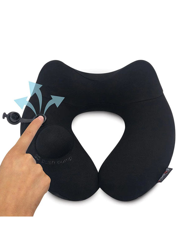 Travelmall Inflatable Neck Pillow With Patented Pump and Foldable Hood in Black Color