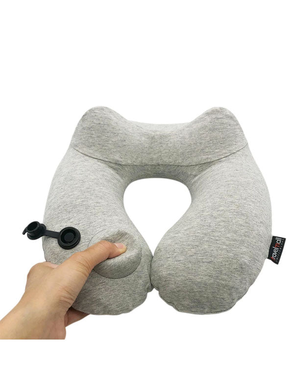 Travelmall Inflatable Neck Pillow With Patented Pump and Foldable Hood in Grey Color