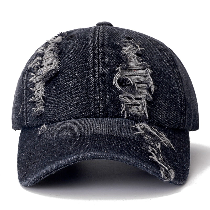 Black Distressed Denim Baseball Cap 2