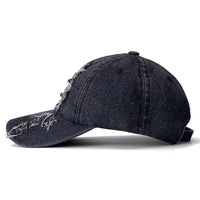 Black Distressed Denim Baseball Cap 3
