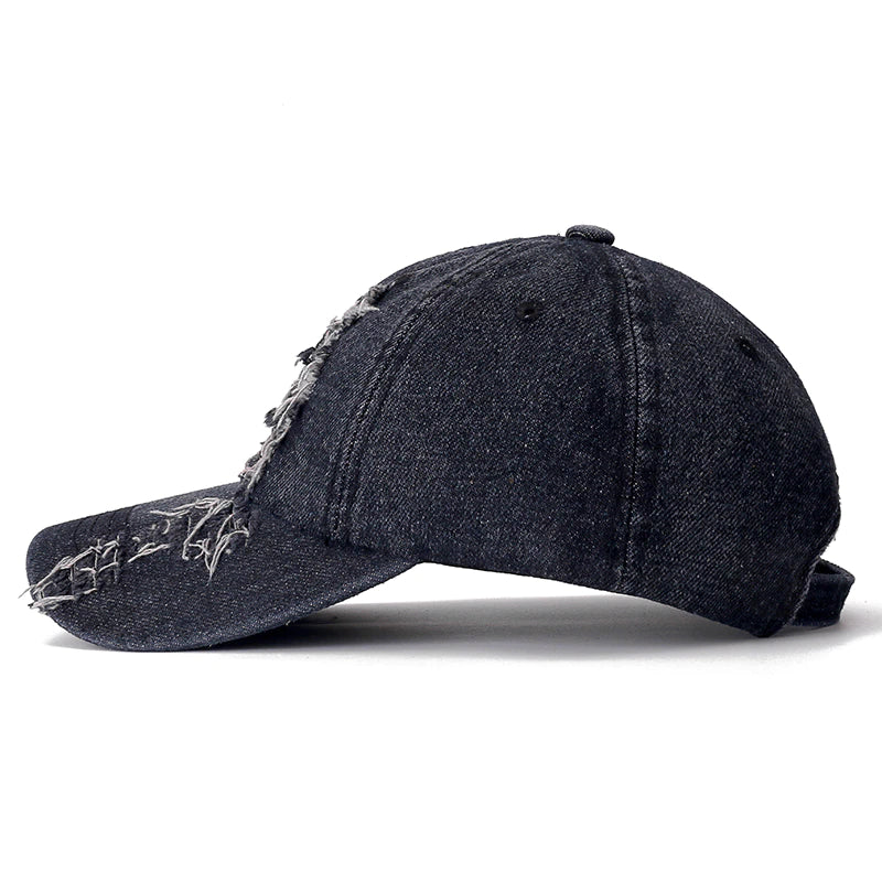 Black Distressed Denim Baseball Cap 3