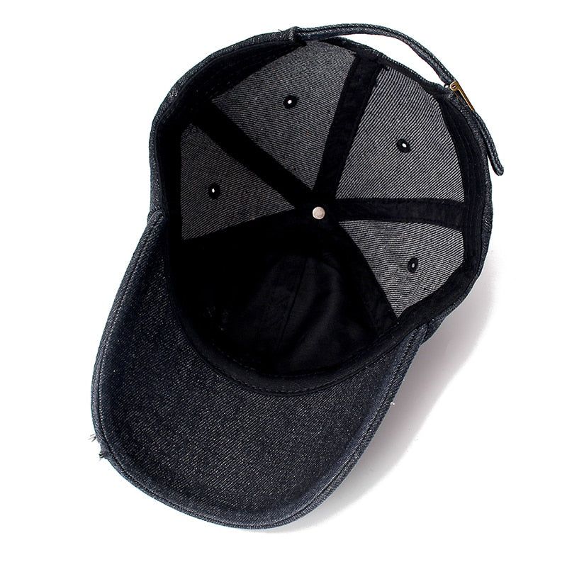 Black Distressed Denim Baseball Cap 4