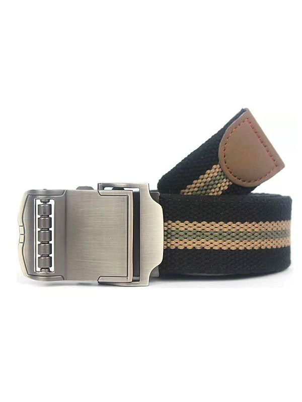 Black with Stripes Canvas Buckle Belt