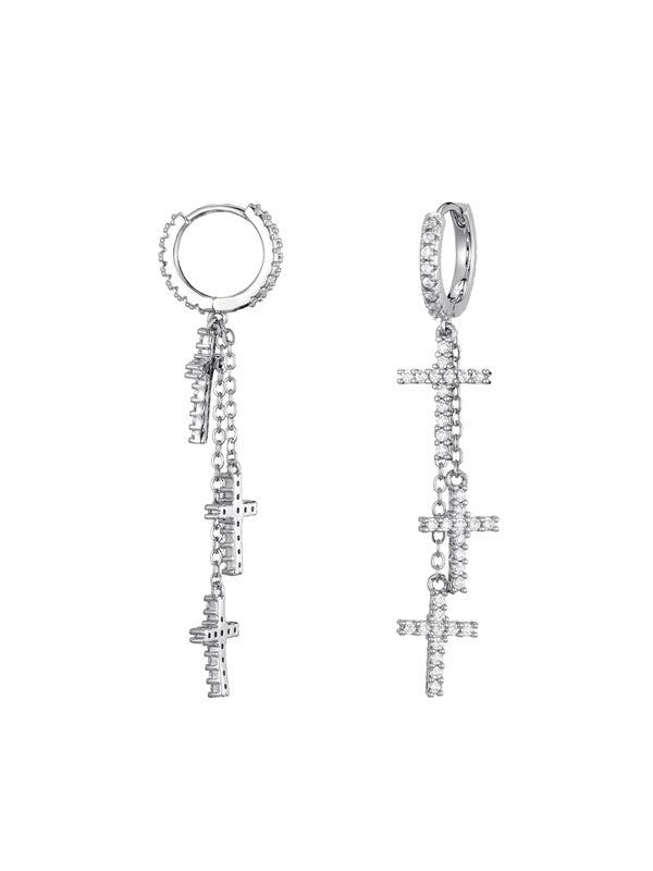 Dangling Cross Earring in Silver Color