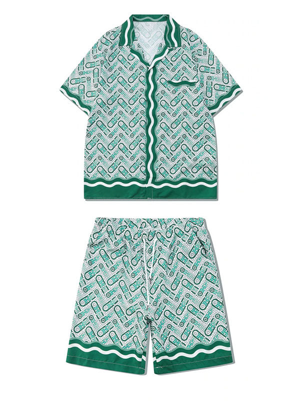 Green Print Shirt & Shorts Set