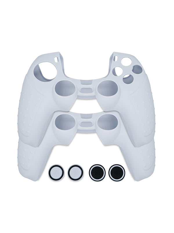 Mobilesteri Silicone Rubber Cover Skin Case & Thumb-Stick Grip Covers Set for PS5 Controllers (Twin Pack)