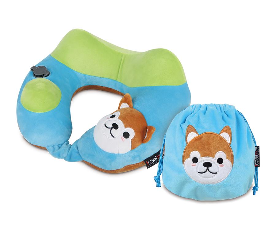 Travelmall Kid's Inflatable Neck Pillow With Patented 3D Pump, Shiba Inu Edition