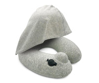 Travelmall Inflatable Neck Pillow With Patented Pump and Foldable Hood in Grey Color