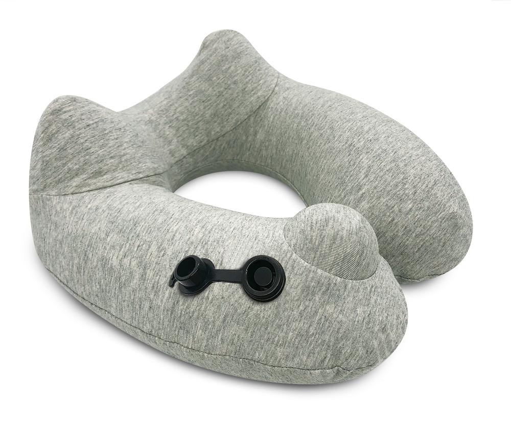 Travelmall Inflatable Neck Pillow With Patented Pump and Foldable Hood in Grey Color
