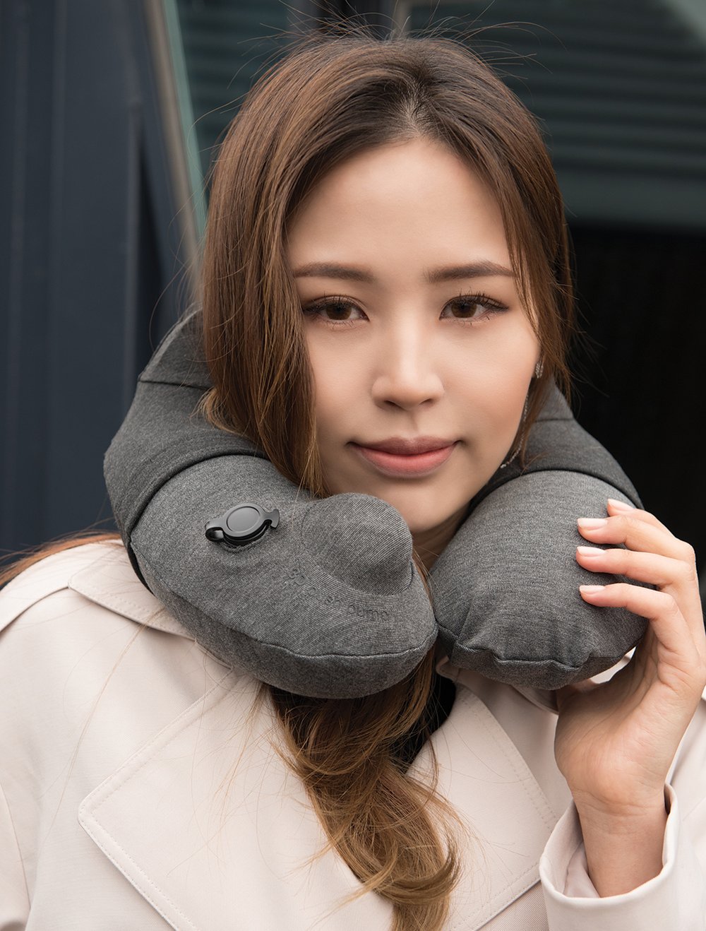 Travelmall Inflatable Neck Pillow With Patented 3D Pump in Black Color
