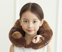 Travelmall Kid's Inflatable Neck Pillow With Patented 3D Pump, Bull Dog Brown Edition