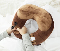 Travelmall Kid's Inflatable Neck Pillow With Patented 3D Pump, Bull Dog Brown Edition
