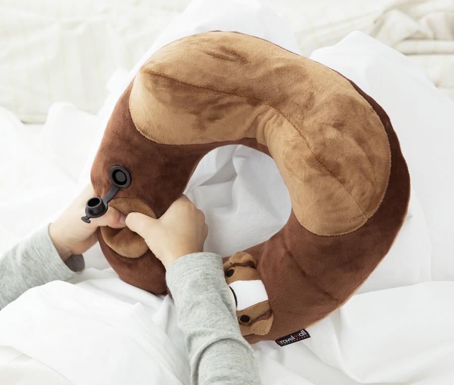 Travelmall Kid's Inflatable Neck Pillow With Patented 3D Pump, Bull Dog Brown Edition
